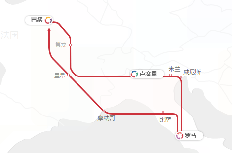 義大利南法循環線動態路線圖