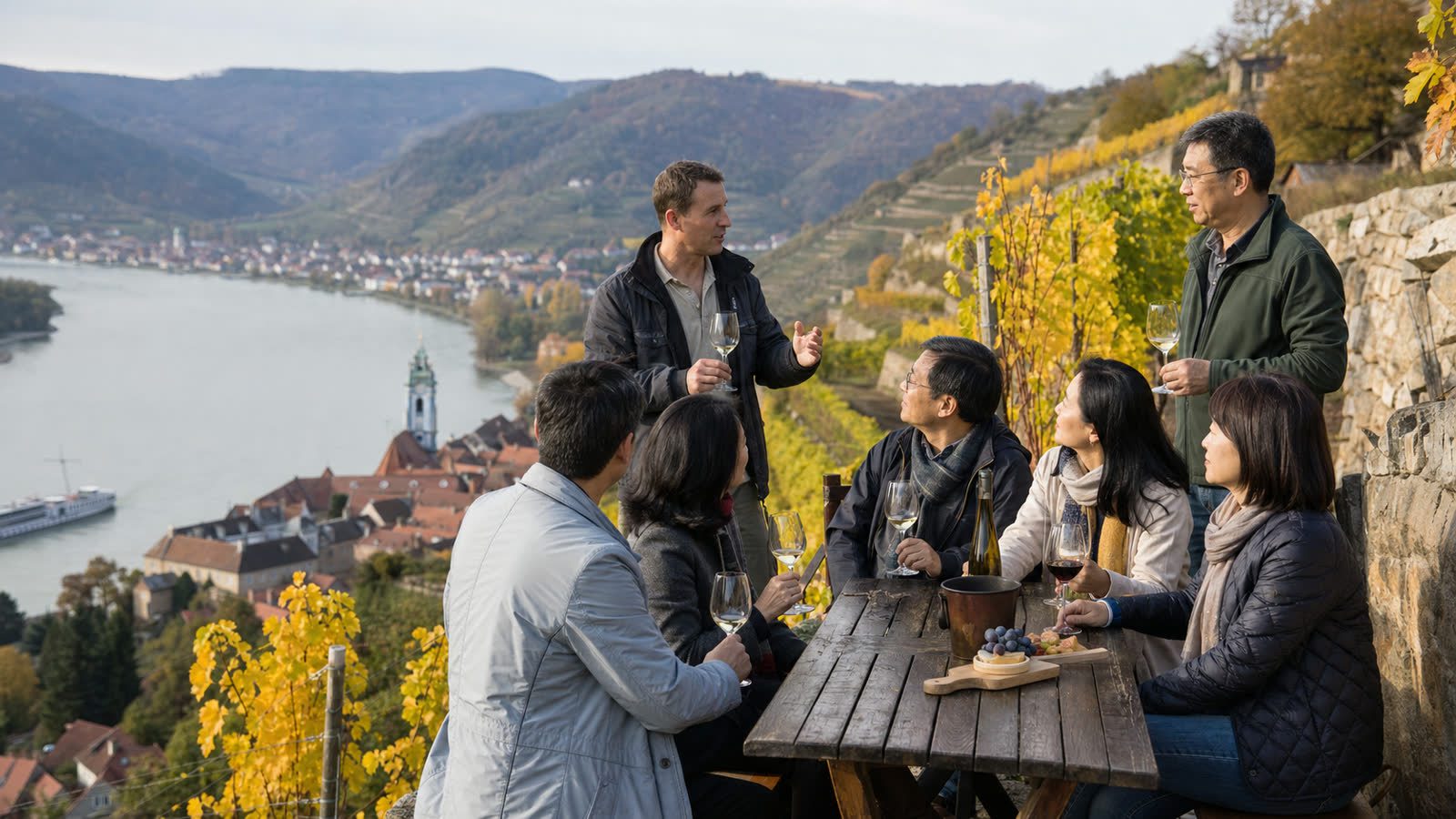 歐洲河輪旅客參加多瑙河葡萄酒莊岸上觀光與品酒體驗