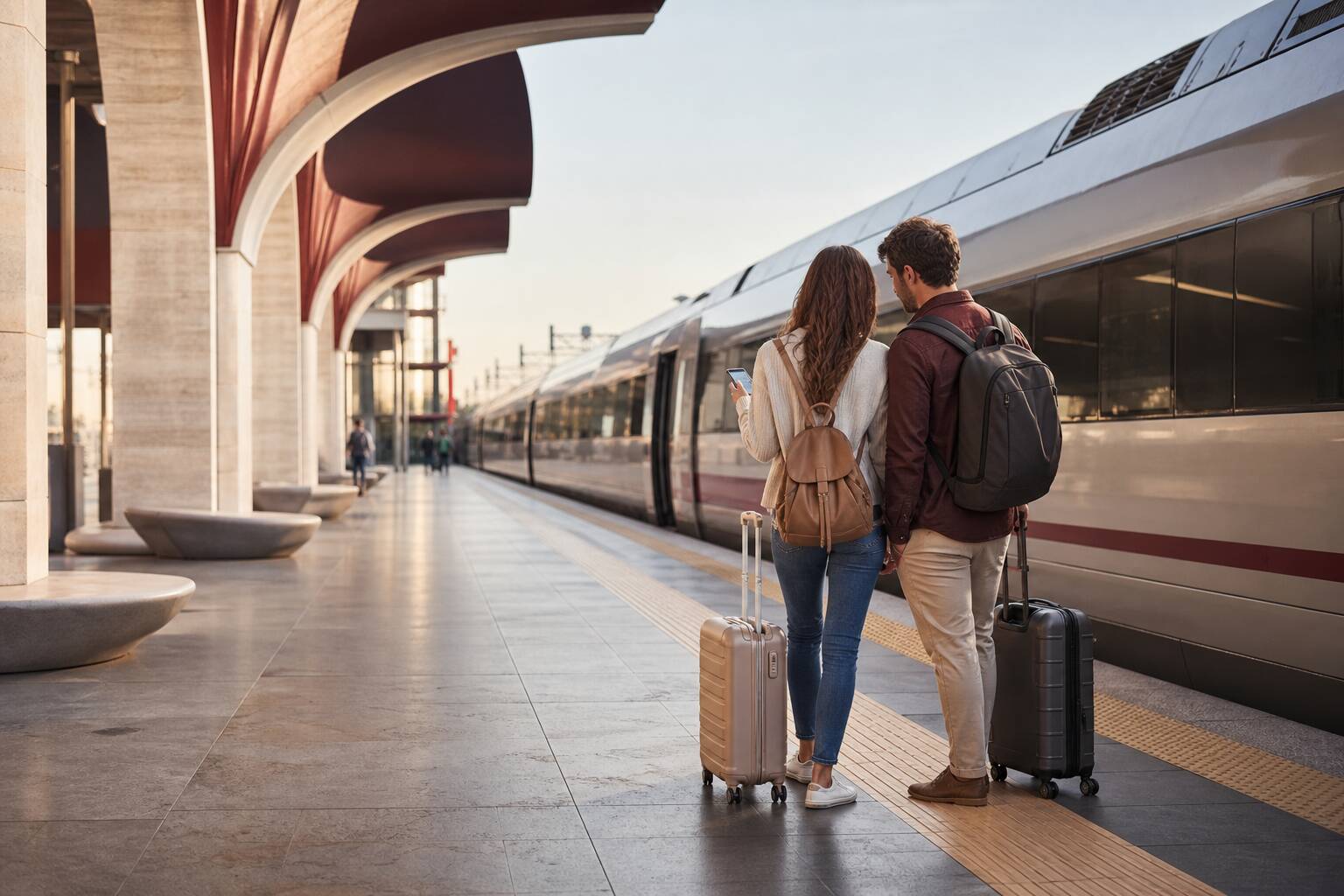 旅客攜帶行李在義大利城際車站確認火車行程