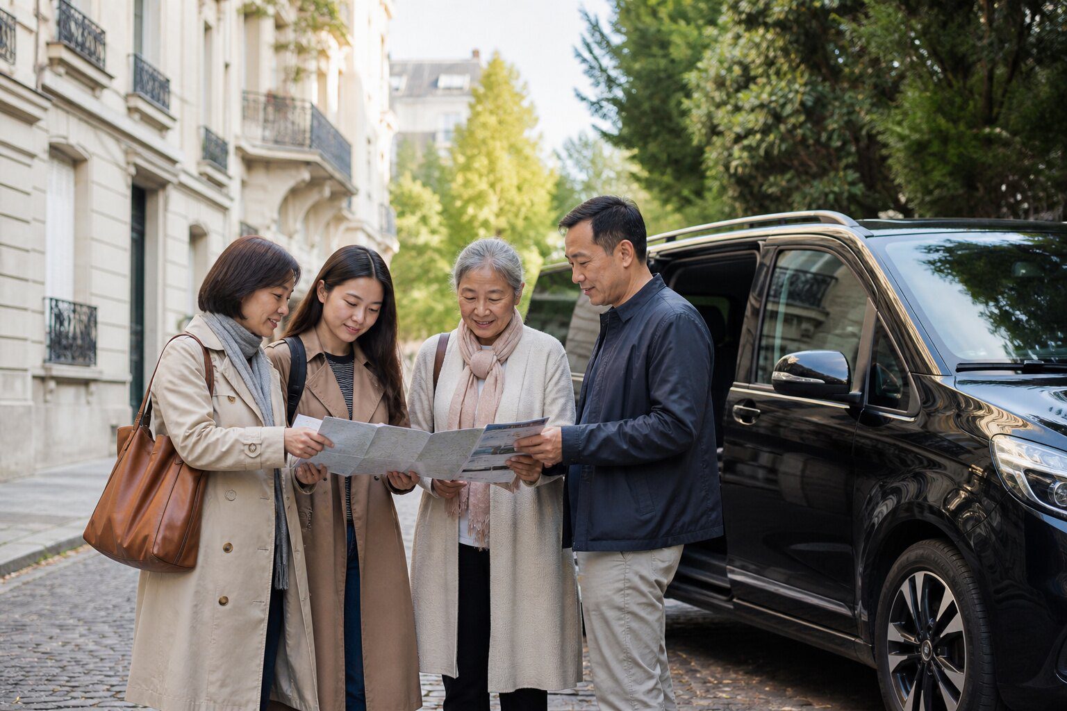 巴黎近郊包車旅客共同確認一日遊路線示意