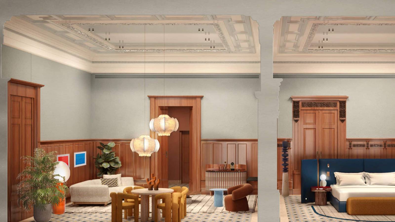 里斯本 Andaz Lisbon Presidential Suite 起居室與臥室