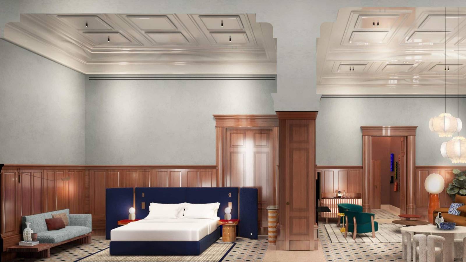 里斯本 Andaz Lisbon Loft Suite 臥室與起居區