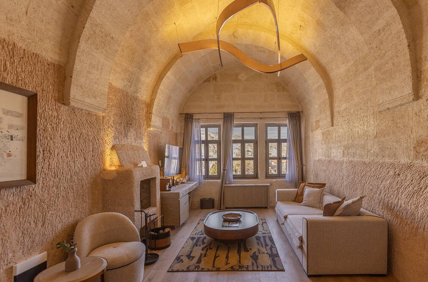 Avantgarde Refined Caves of Cappadocia Mansion Suite 拱頂起居室