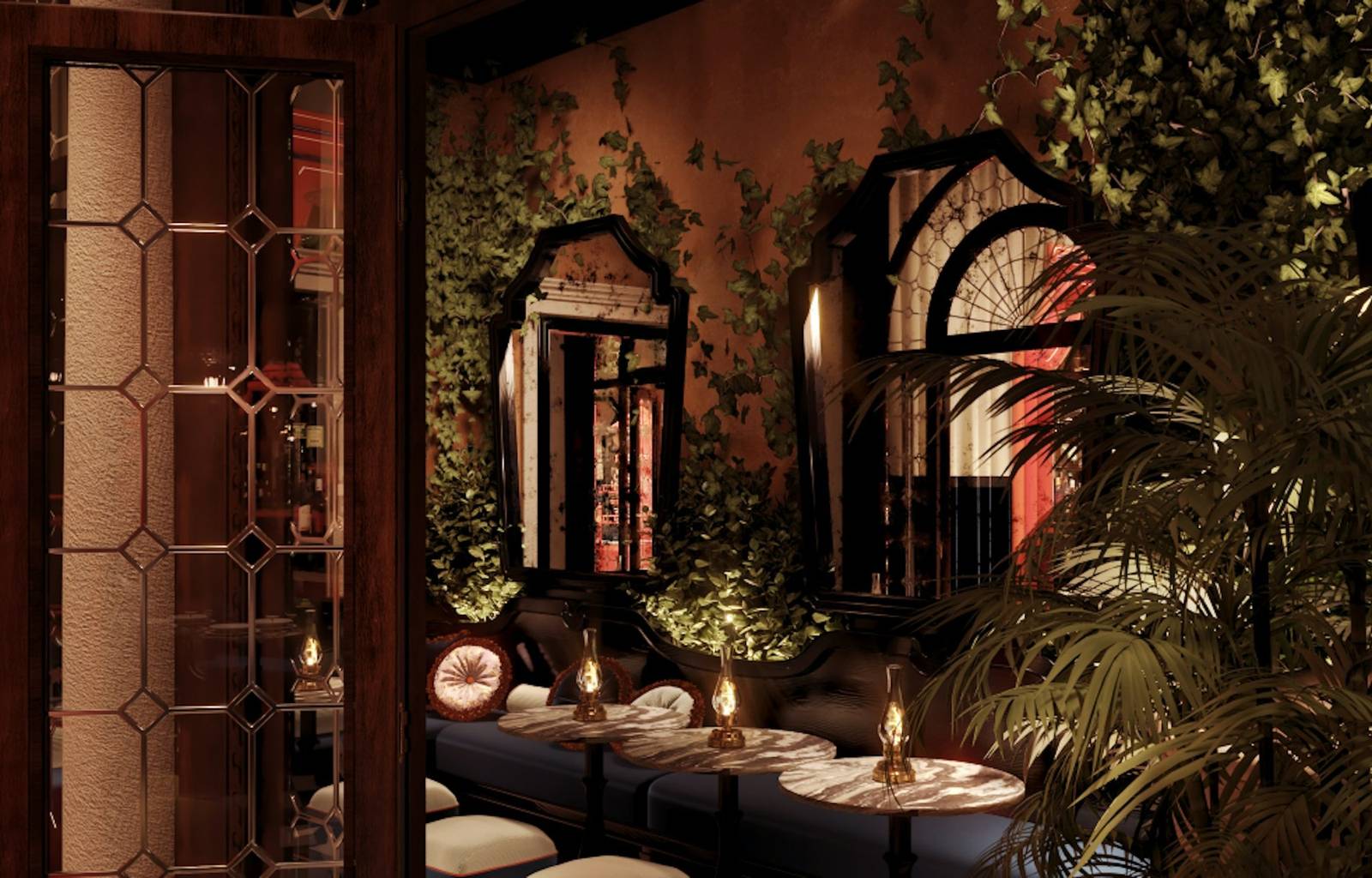 Eight Hotel Venezia 餐廳綠植與拱窗座位
