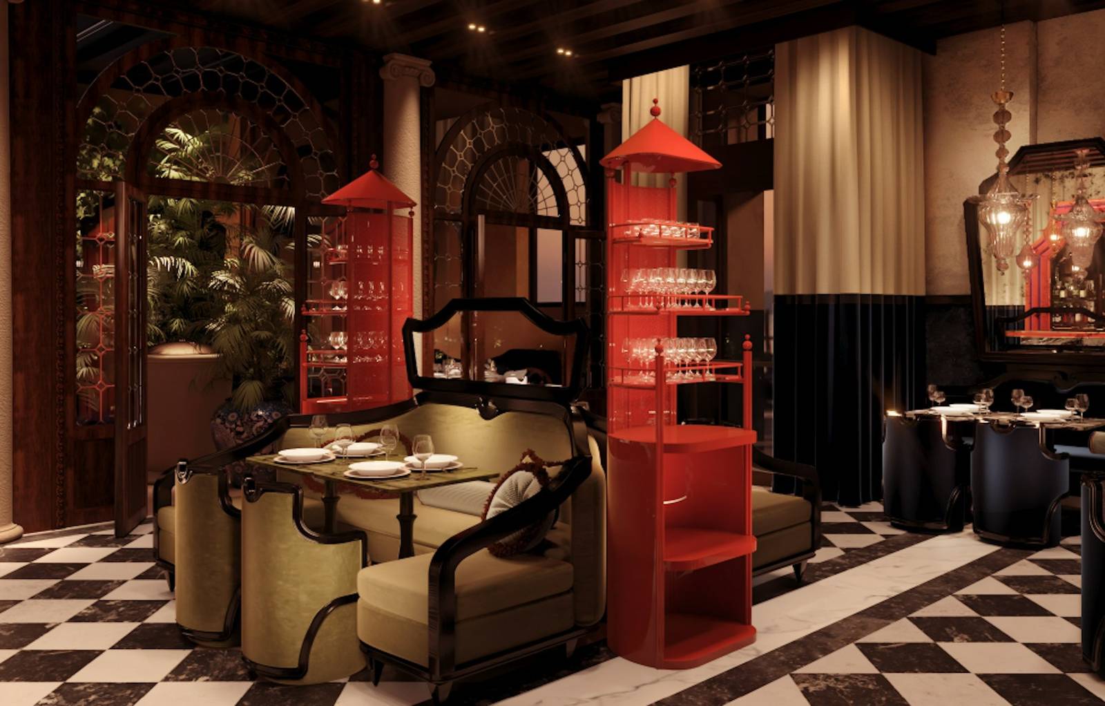 Eight Hotel Venezia 餐廳棋盤格地板座位