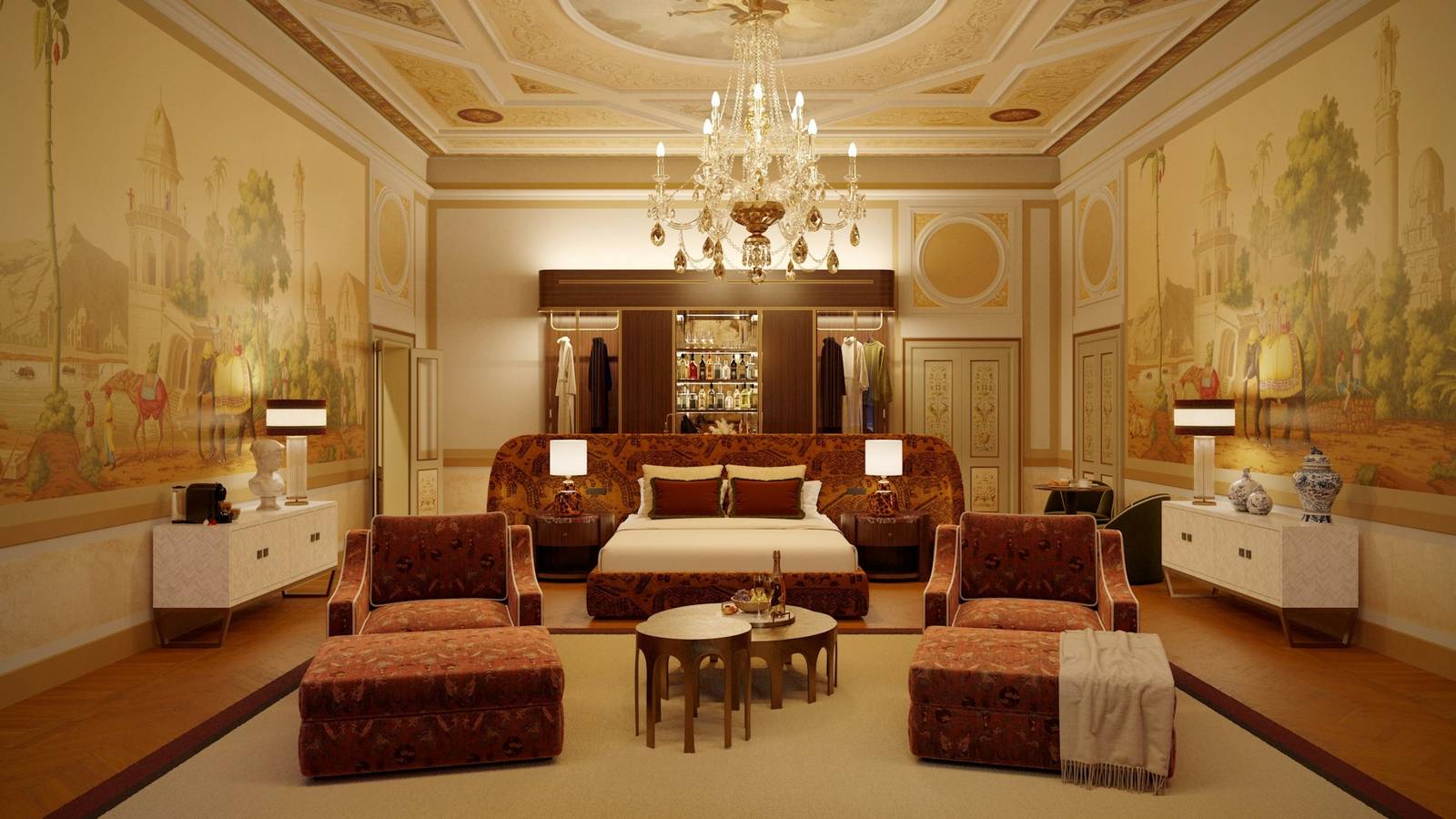 威尼斯 Eight Hotel Venezia 的 Eight Suite 濕壁畫與水晶吊燈