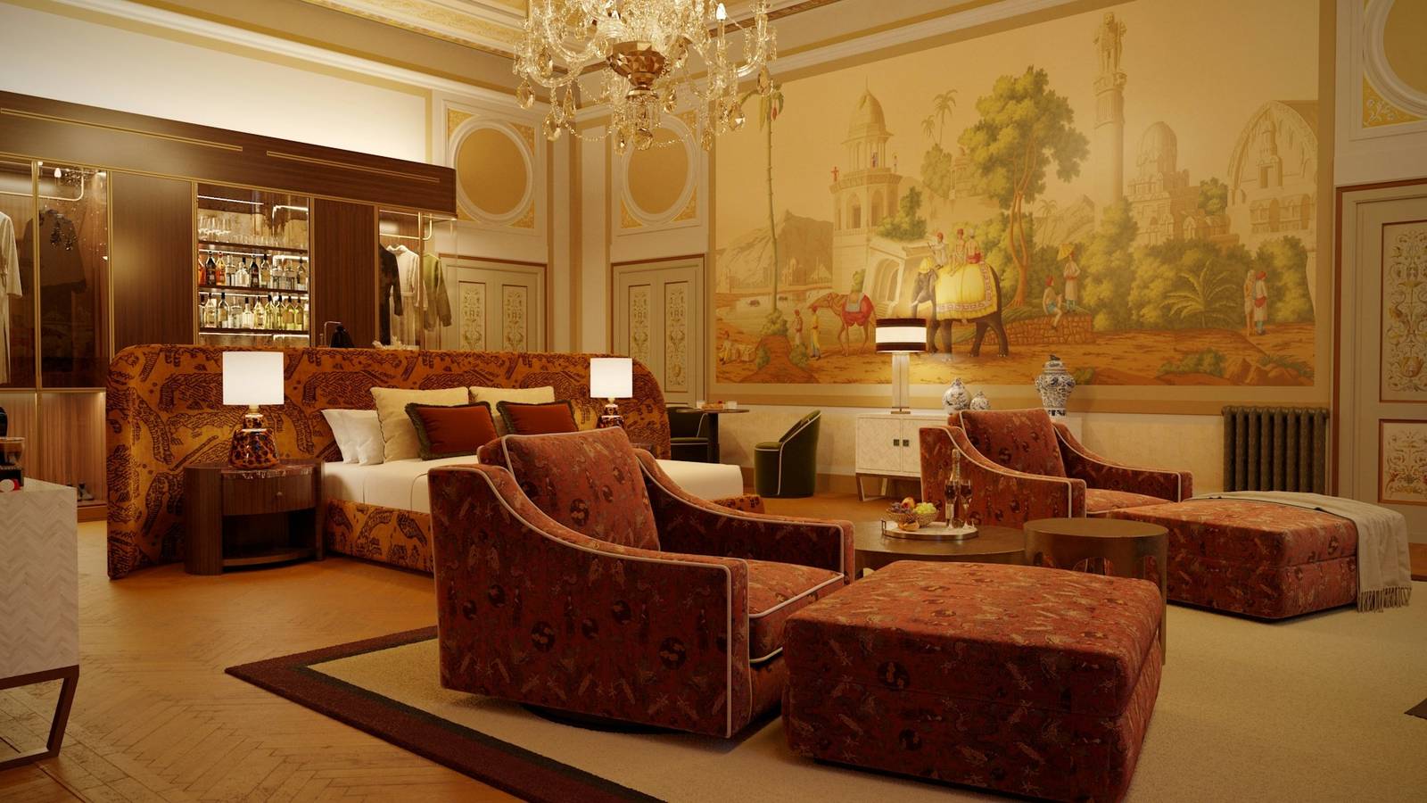Eight Hotel Venezia 的 Eight Suite 起居區與壁畫