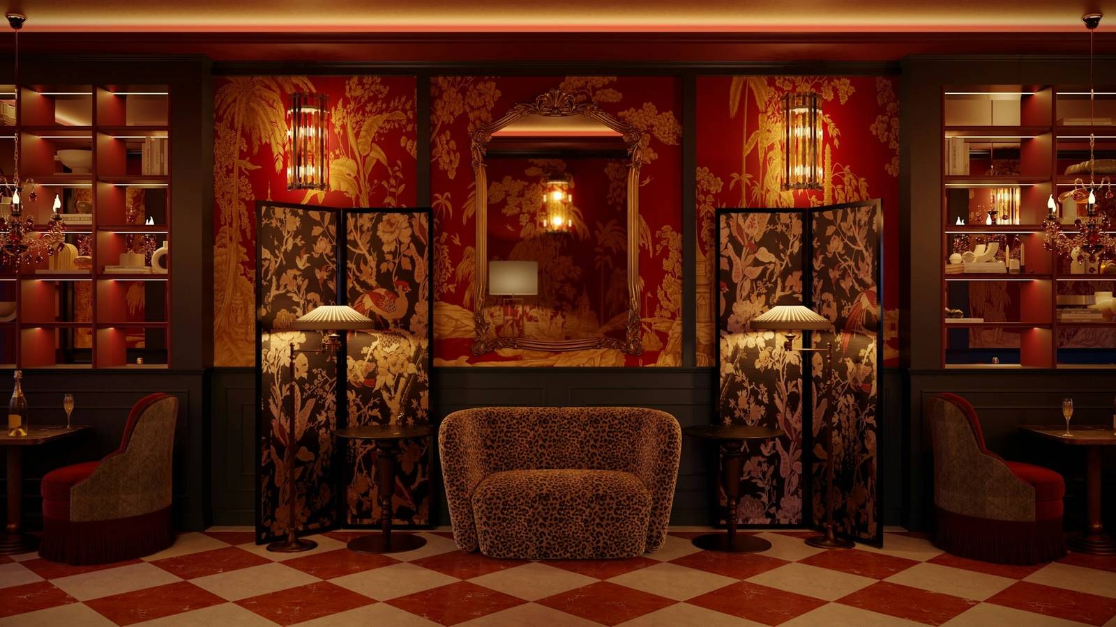 Eight Hotel Venezia 紅色調的酒吧座位區