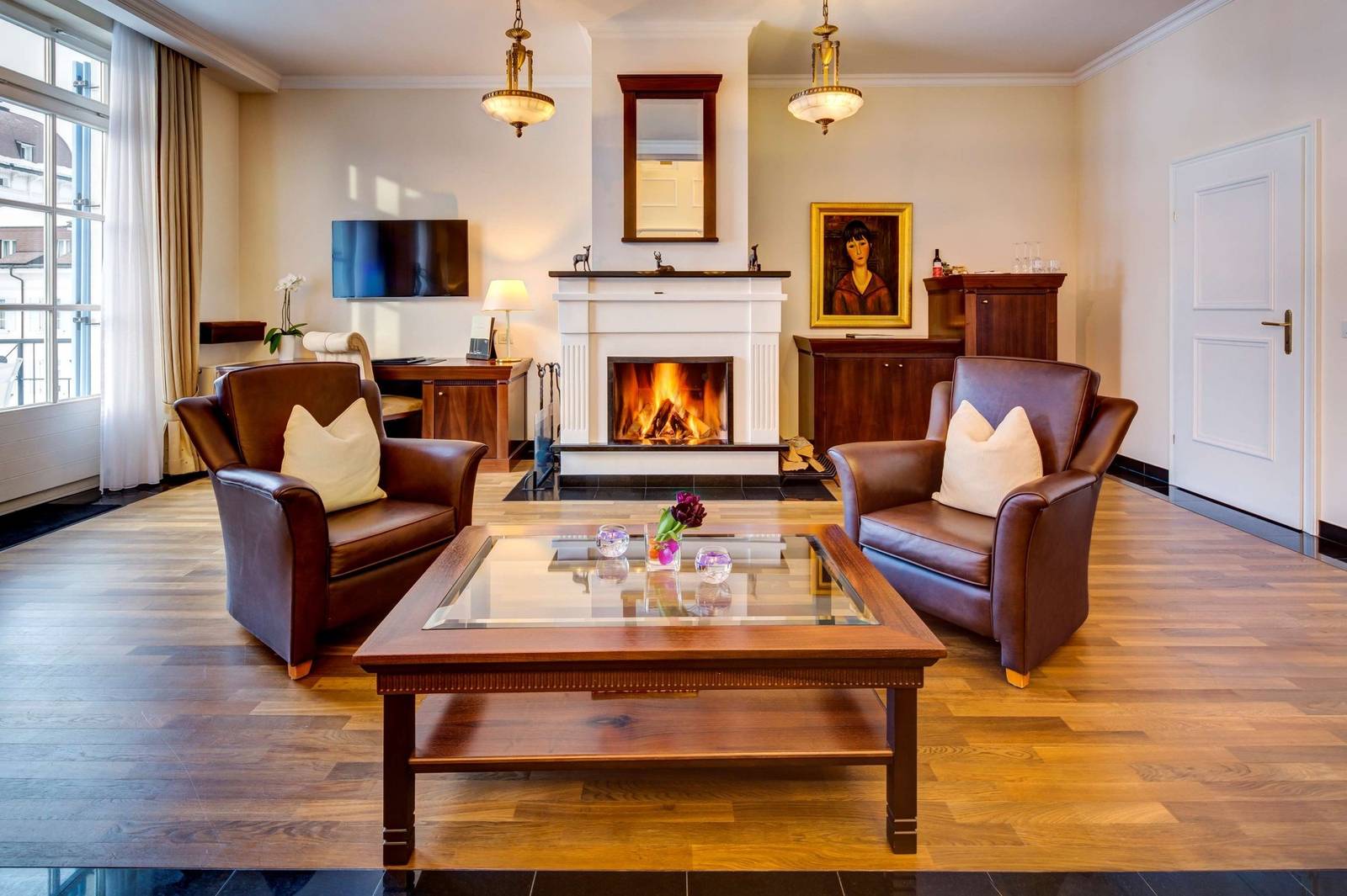 Grand Hotel des Bains Kempinski Presidential Suite 壁爐起居室