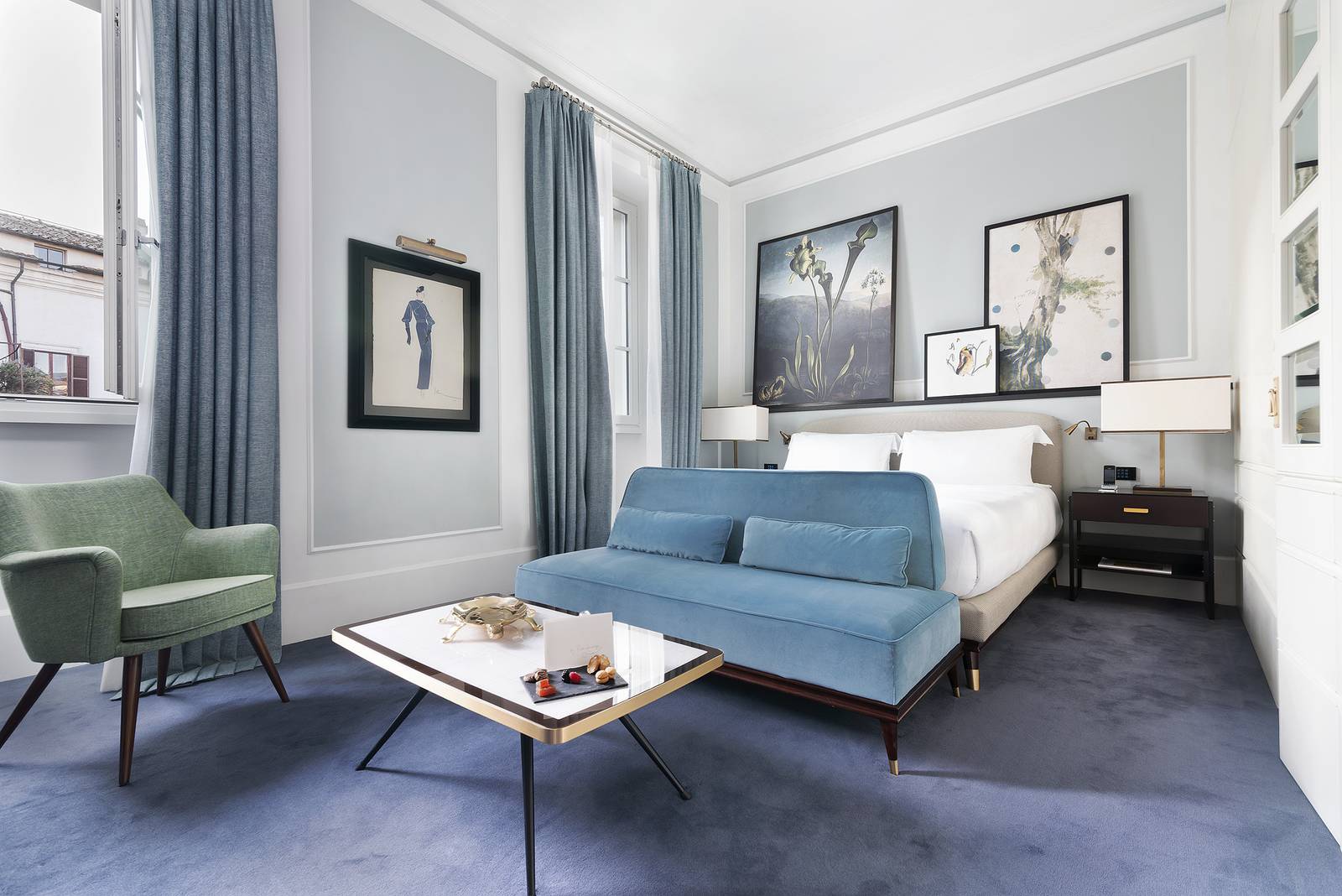 羅馬 Hotel Vilòn 套房臥室與起居區