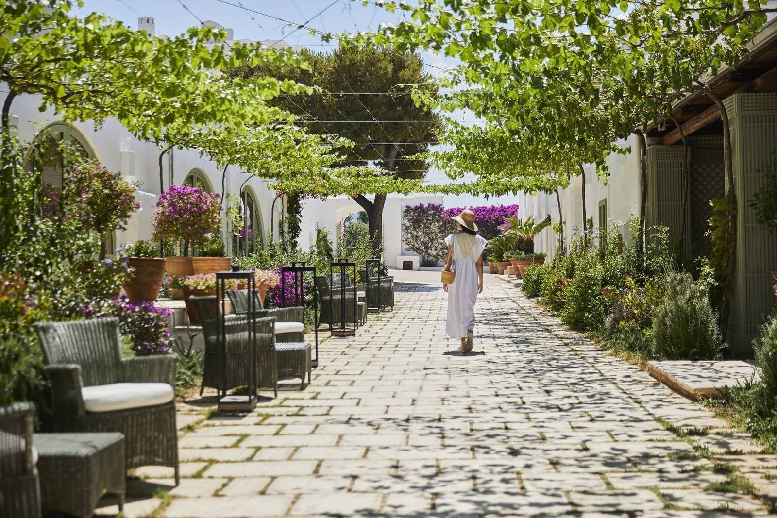 Masseria Torre Maizza 葡萄藤棚下的石板步道
