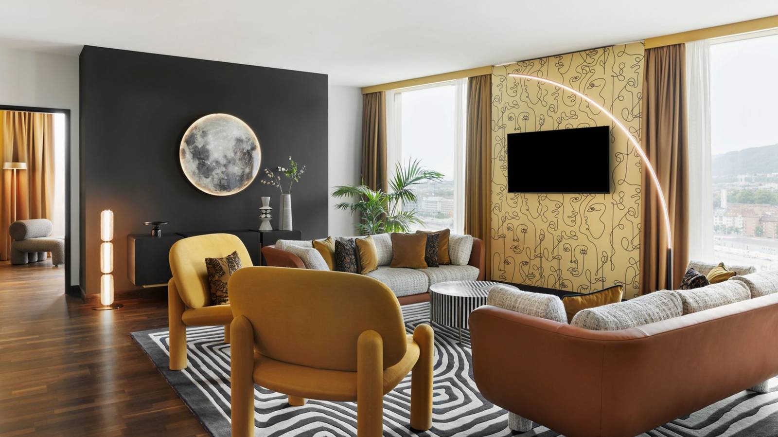 蘇黎世文藝復興塔酒店 Presidential Suite 起居室與城市景觀窗