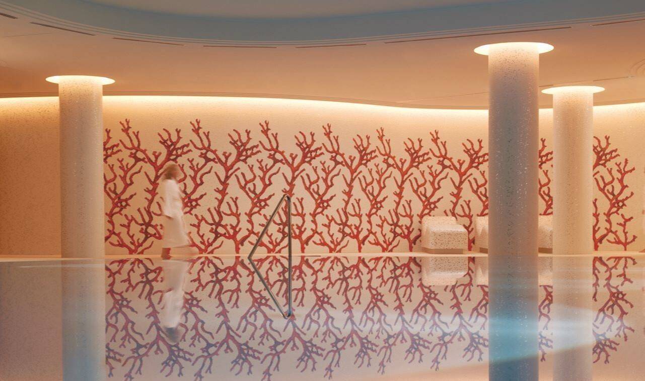 The Charles Hotel Spa 泳池旁的珊瑚圖樣牆面