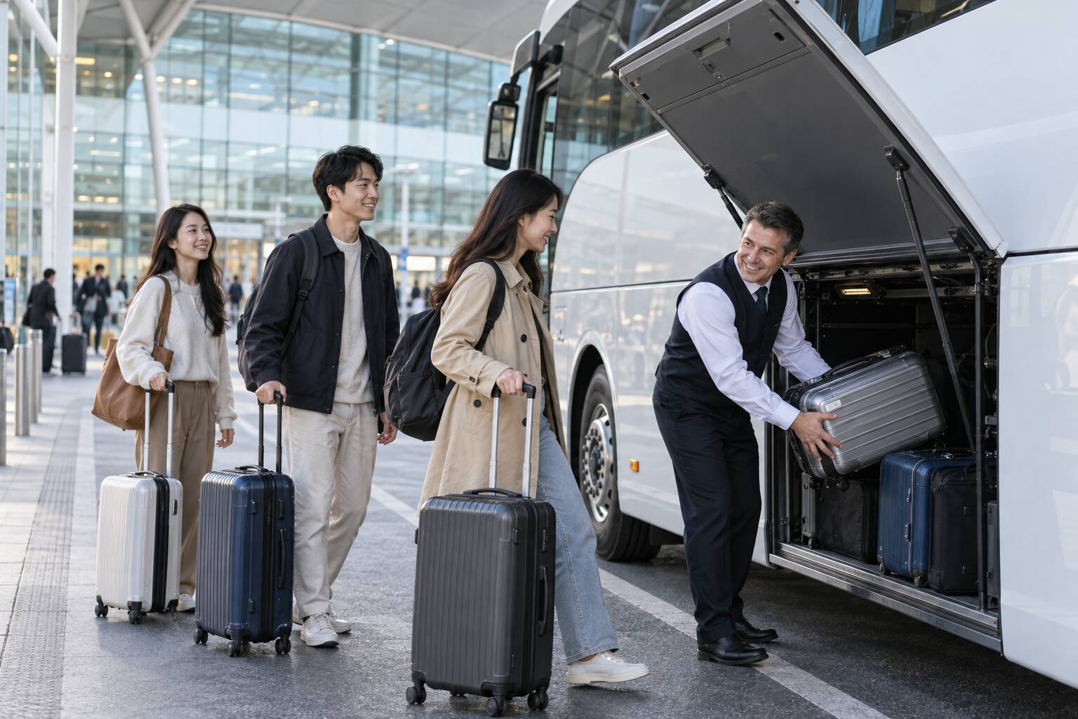 旅客把大型行李放入機場快線巴士行李艙