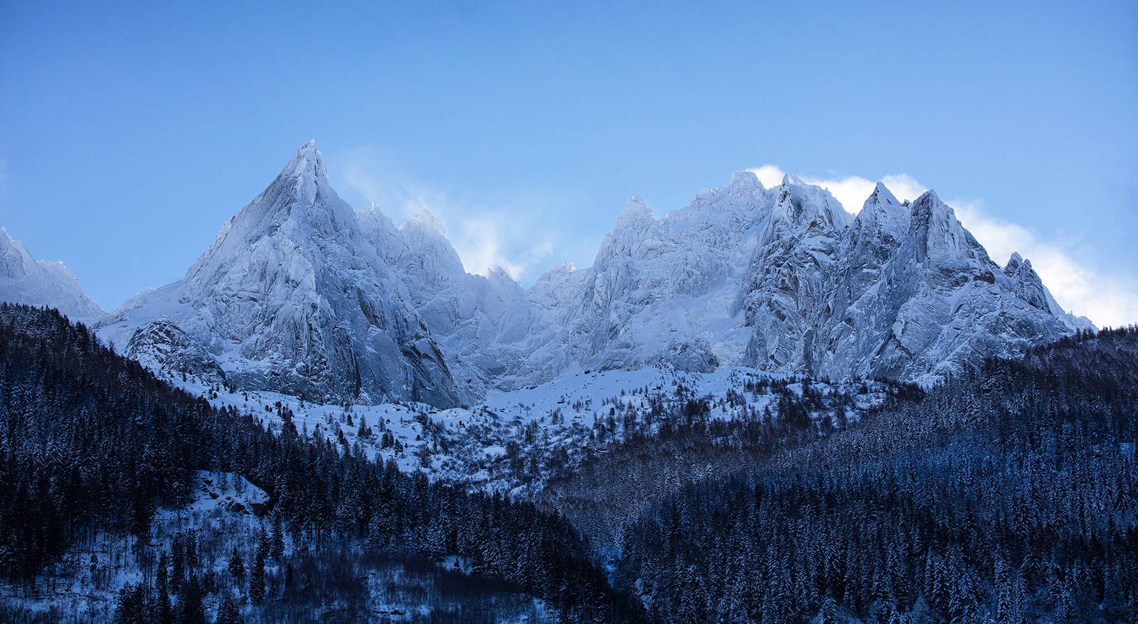 霞慕尼山谷的雪峰景觀