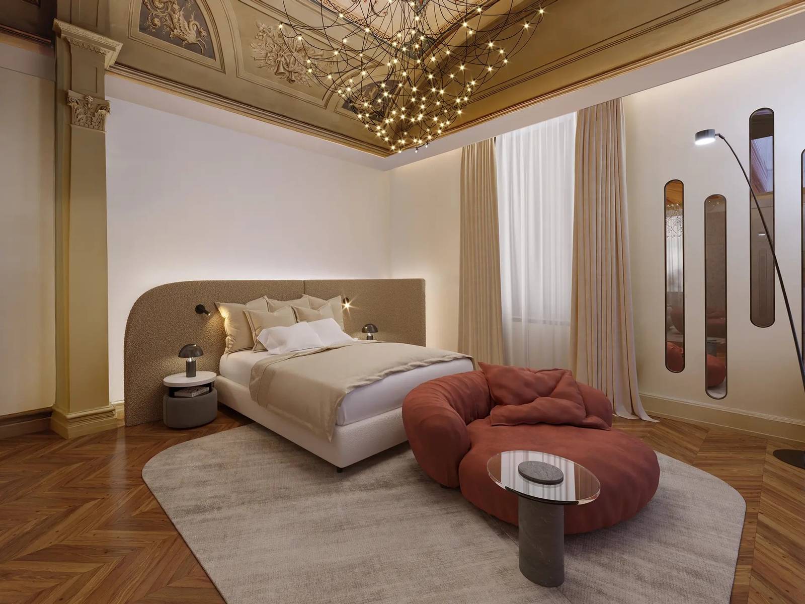 Palazzo Firenze De Pepi Suite 濕壁畫天花板下的臥室