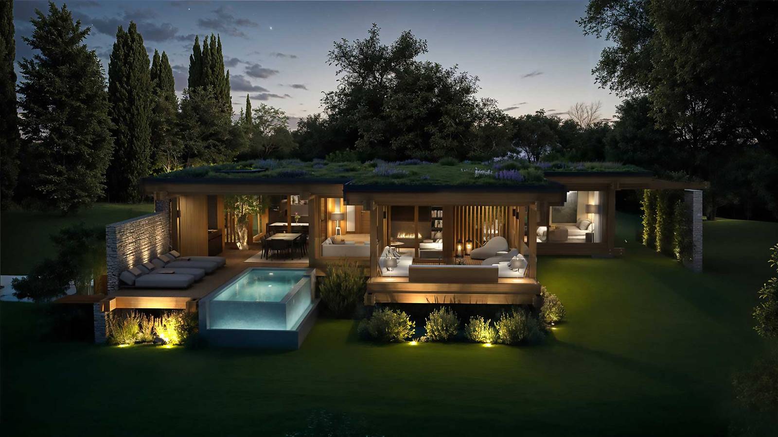 Relais San Clemente 私人別墅與專屬泳池夜景