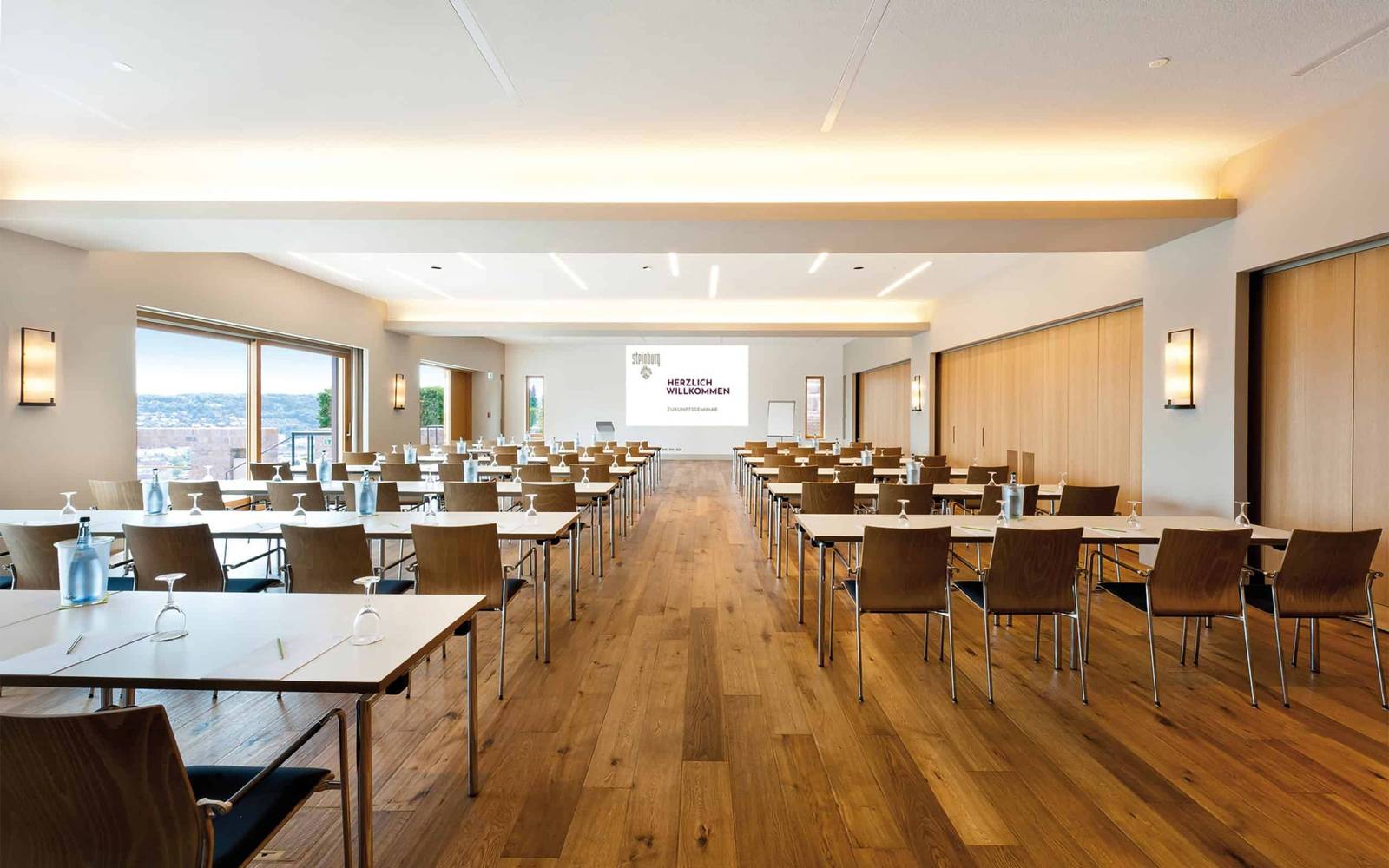 符茲堡 Schlosshotel Steinburg 窗外有城市景觀的大型會議廳