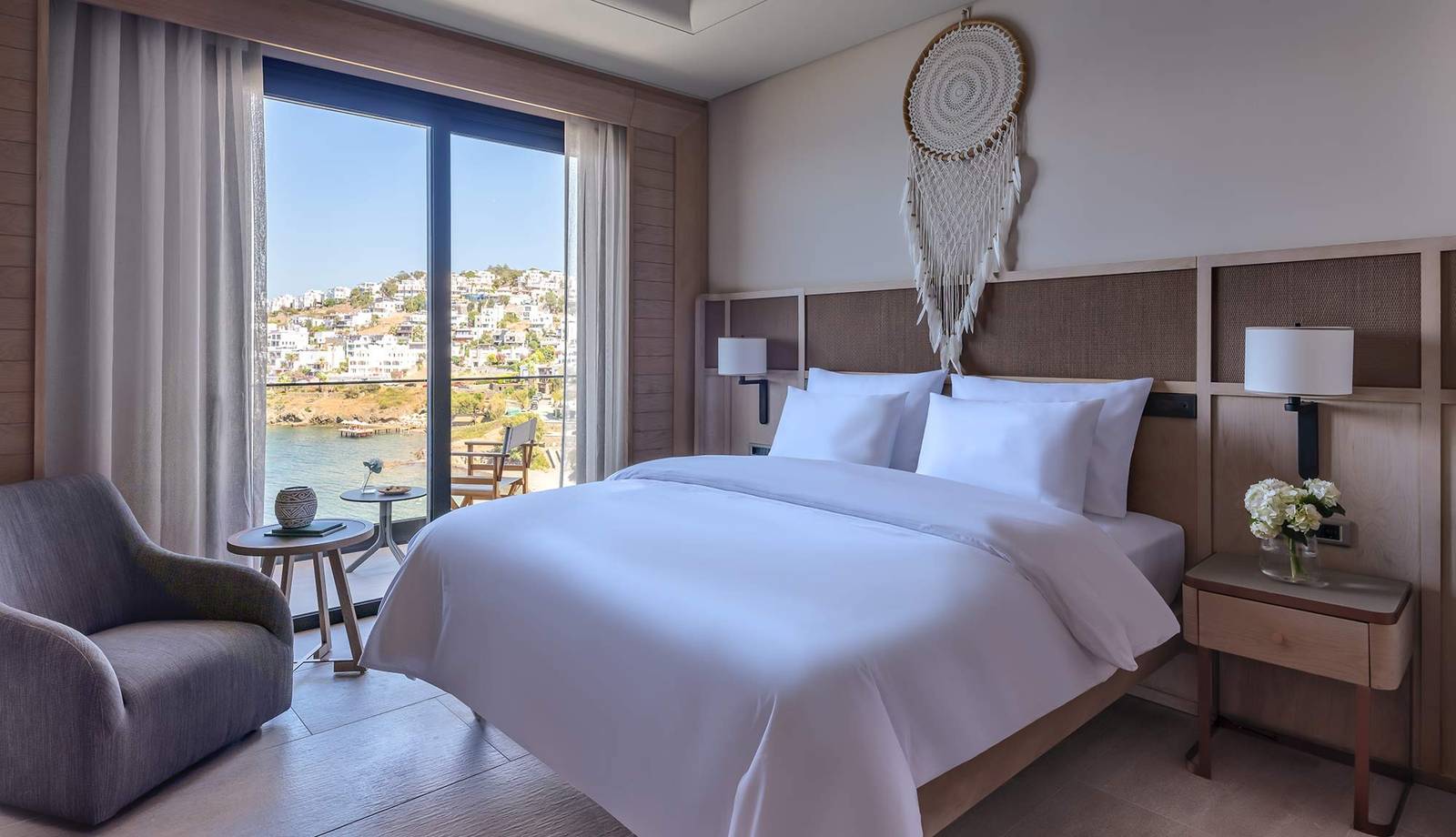 The Bodrum Hotel Yalıkavak Boho Suite 海景套房臥室