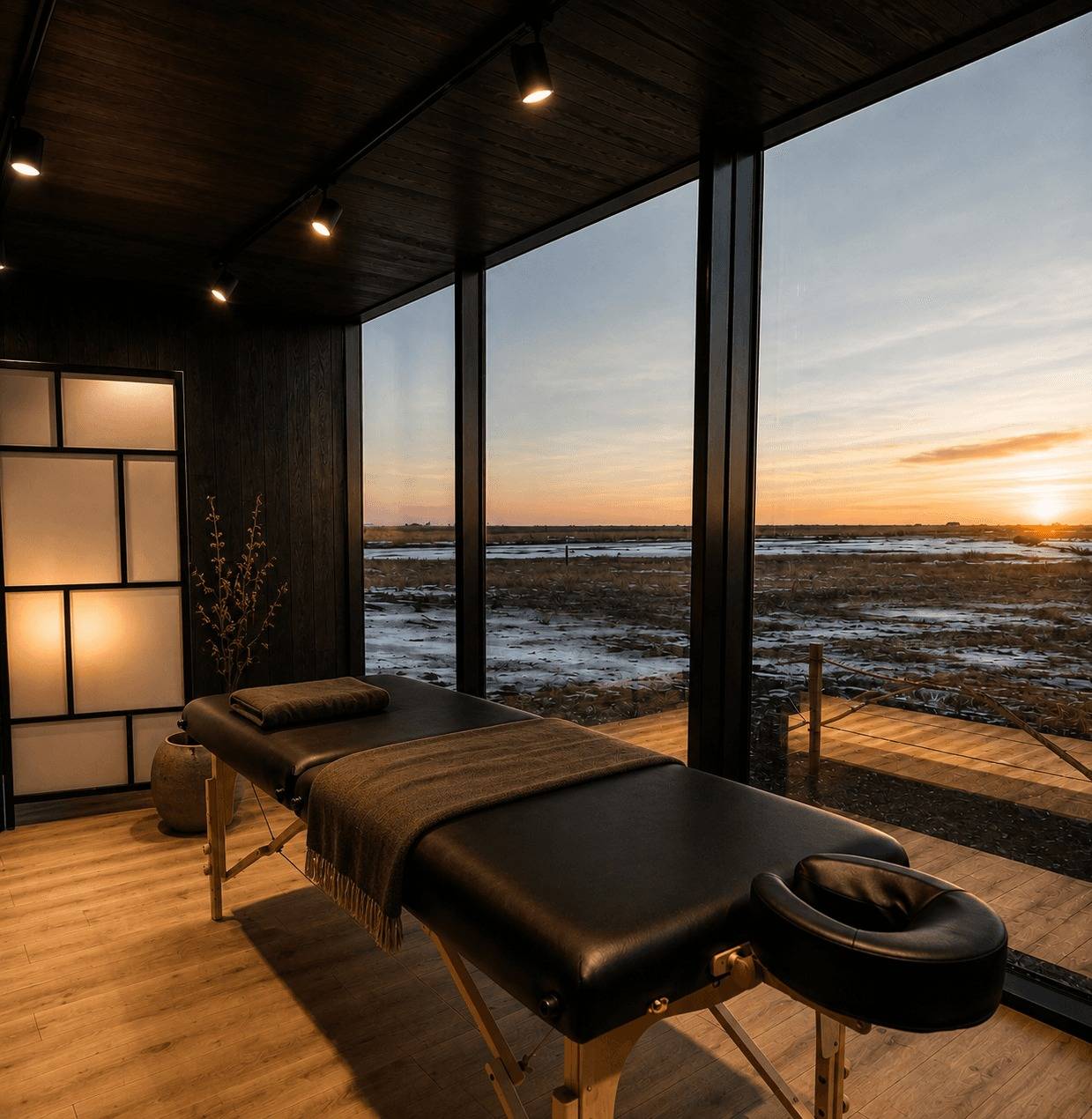 UMI Hotel 面向窗外夕陽的按摩床